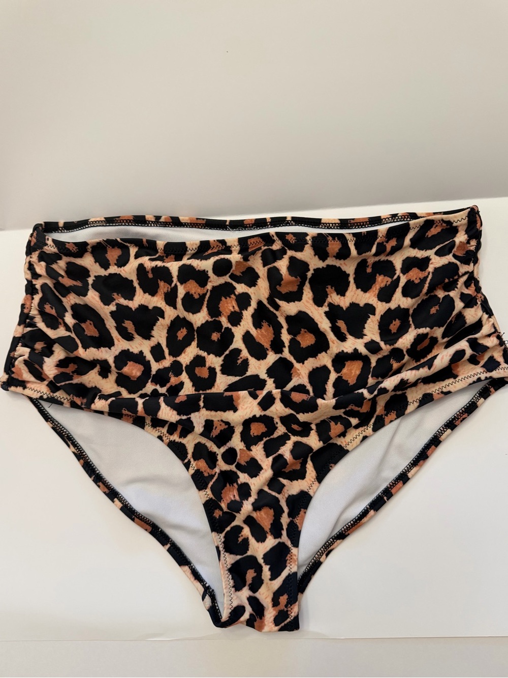 High-Waist Leopard Print Bikini Bottom - Black & Tan‎